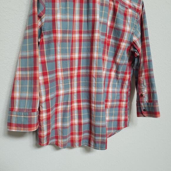 Chaps Plaid Button Up Shirt Womens L Red Blue Cotton Casual Western Fall Winter - Picture 12 of 12